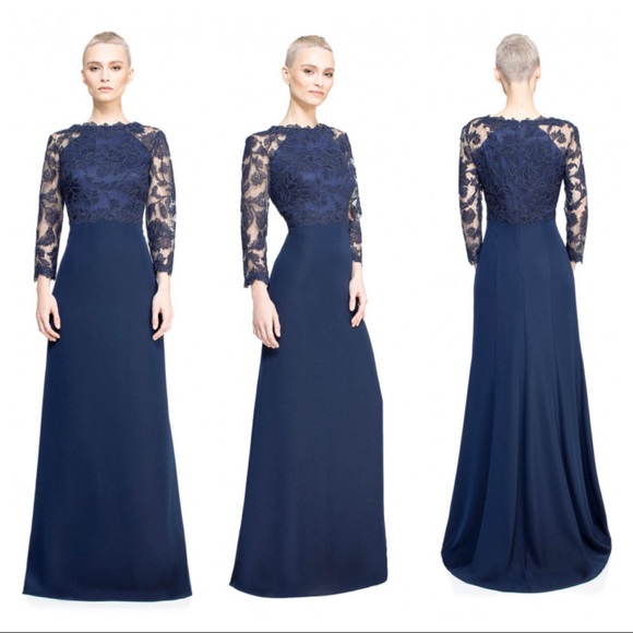 Tadashi Shoji Dresses & Skirts - Tadashi Shoji navy peony 3/4 sleeve dress gown 2